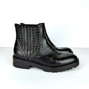 Zara Chelsea Boots Womens 36 6 US Black Studded Patent Lug Sole Goth Grunge